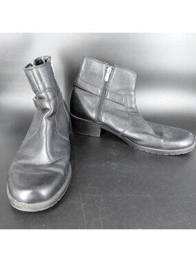 Anne Klein Boots Womens Size 11 Black Leather Ankle Bootie Zip Buckle Gothic